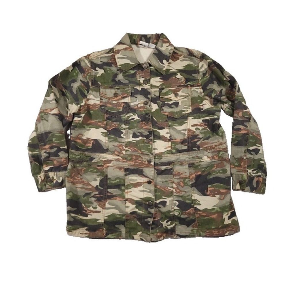 Roman's Jacket Women's 34W Green Denim Camoflauge Streetwear Outdoor Y2K Camo